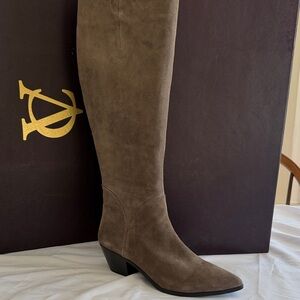 Signature Vince Camuto Taupe/Gray Suede Heeled Boots, New In Box
